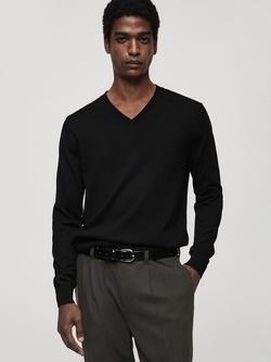 Mango Willy Wool V-Neck Jumper, Black