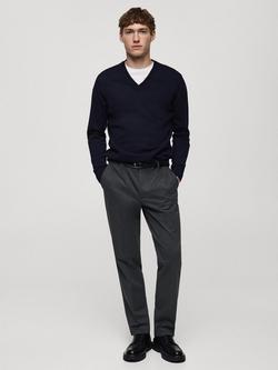 Mango Willy Wool V-Neck Jumper - view 2, Navy