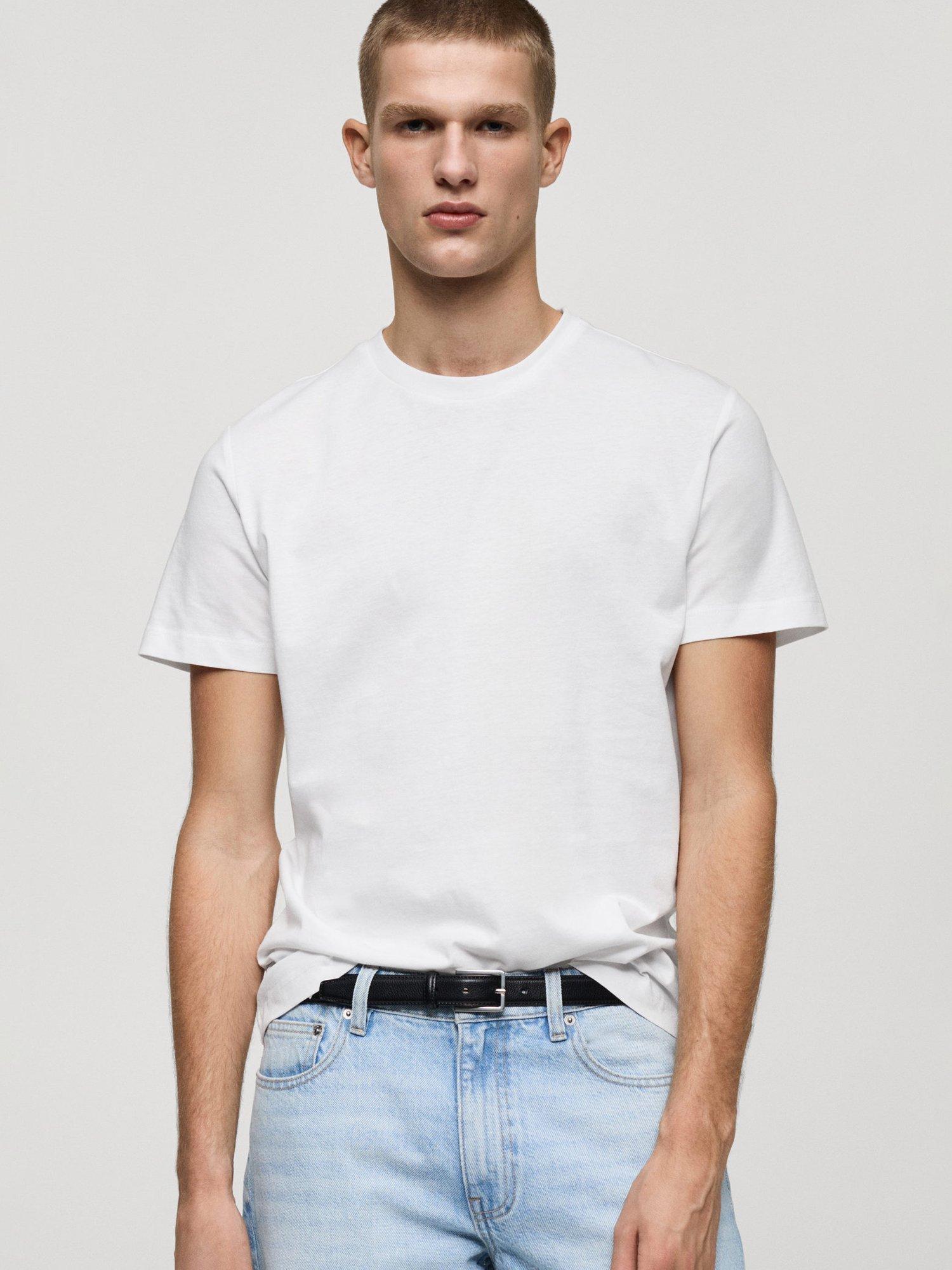 Product image 1 of 7, which shows Mango Cherlo Regular Fit Crew Neck Tee, White, L