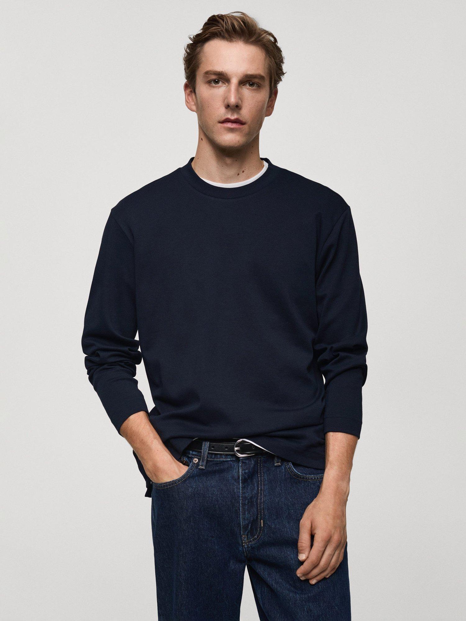 Product image 1 of 8, which shows Mango Gareth Cotton Long Sleeve Tee, Navy, XS