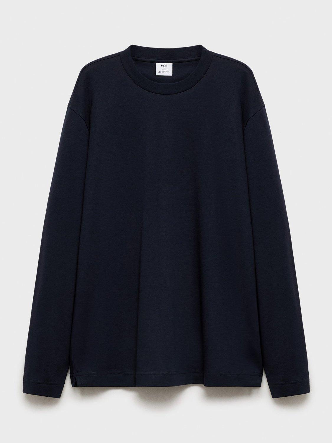 Product image 3 of 8, which shows Mango Gareth Cotton Long Sleeve Tee, Navy, XS