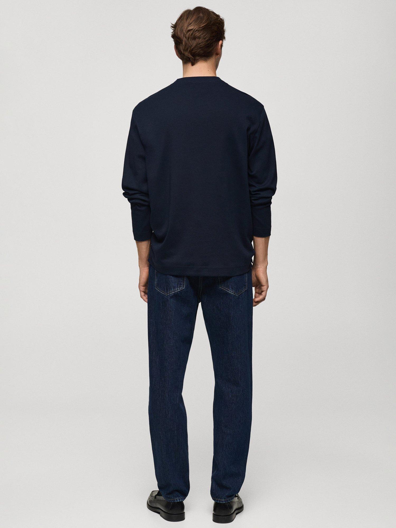 Product image 4 of 8, which shows Mango Gareth Cotton Long Sleeve Tee, Navy, XS