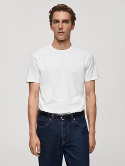 Mango Stretch Cotton Blend Regular Fit Short Sleeve T-Shirt, White