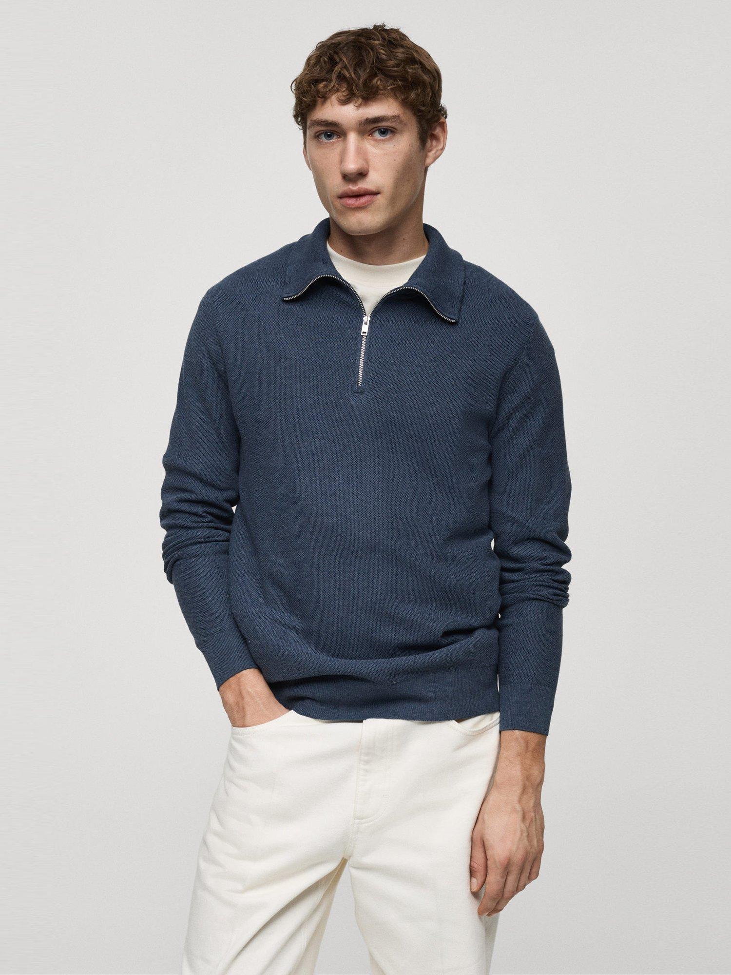 Product image 1 of 8, which shows Mango Ten Half Zip Jumper, Medium Blue, L