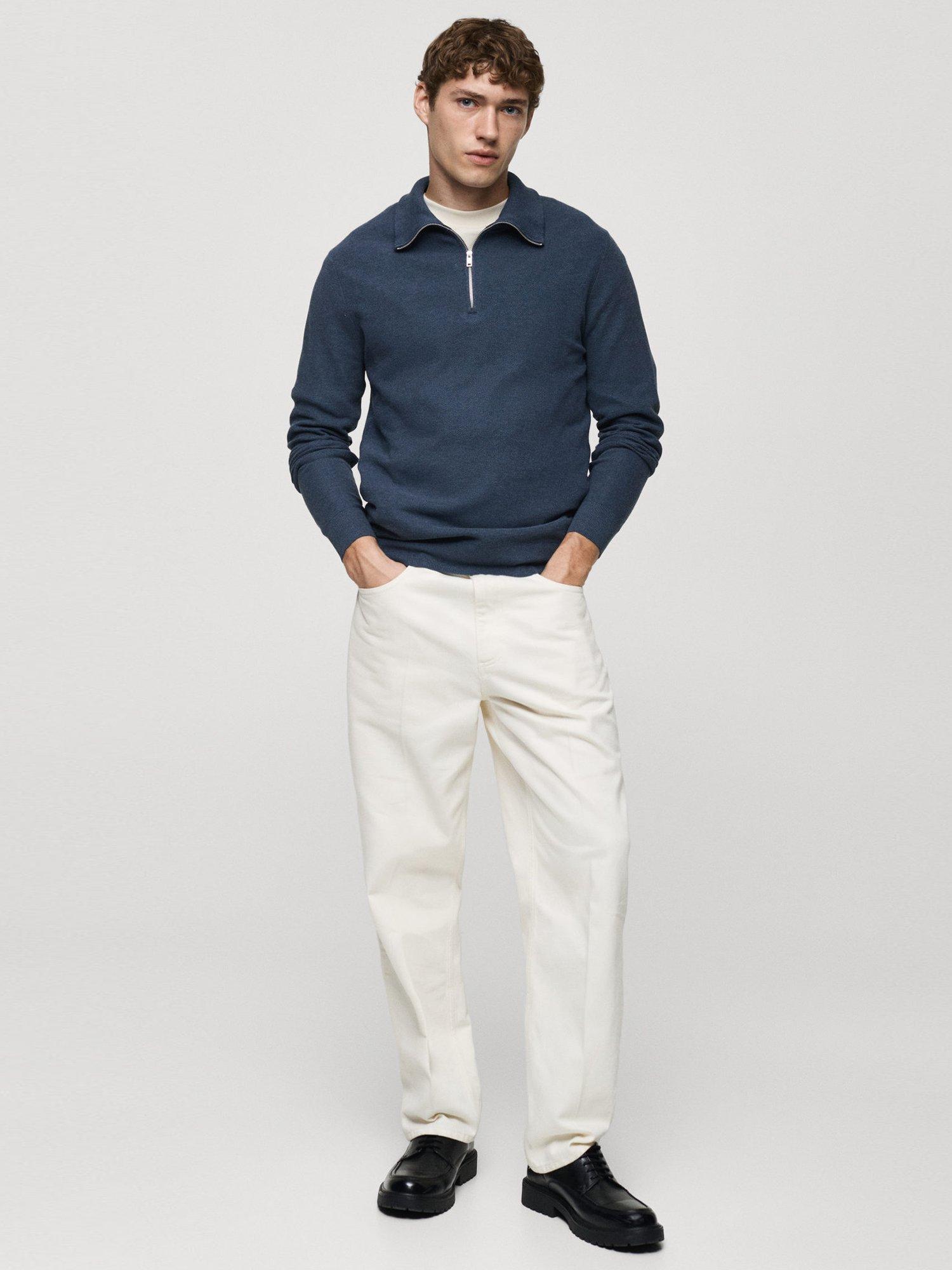 Product image 2 of 8, which shows Mango Ten Half Zip Jumper, Medium Blue, L