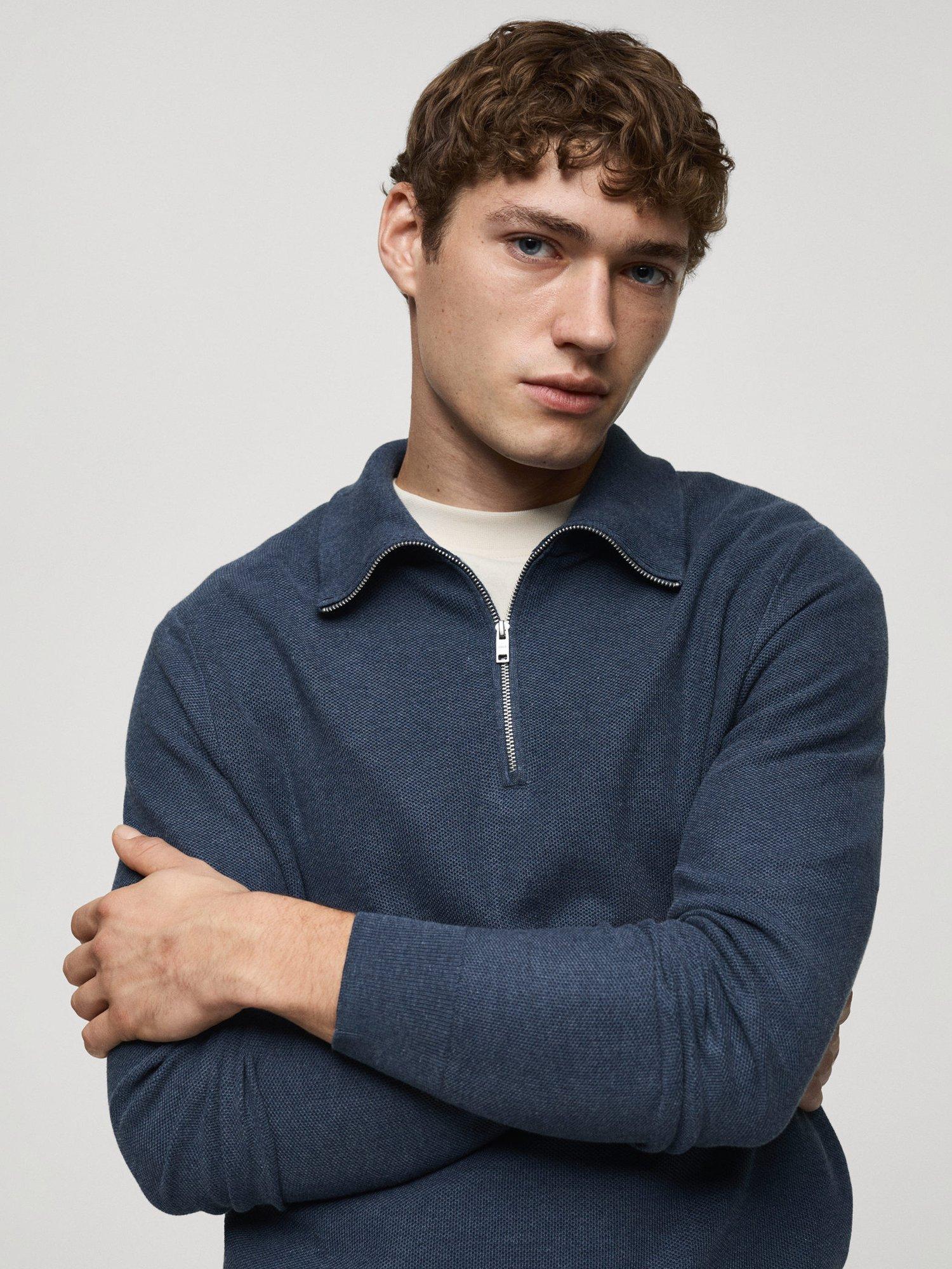 Product image 6 of 8, which shows Mango Ten Half Zip Jumper, Medium Blue, L