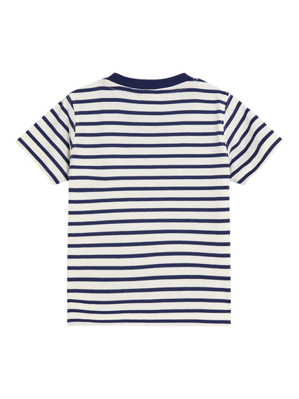 JoJo Maman Bébé Kids' Safari Animals Stripe T-Shirt, Ecru/Navy - view 2, Ecru/Navy
