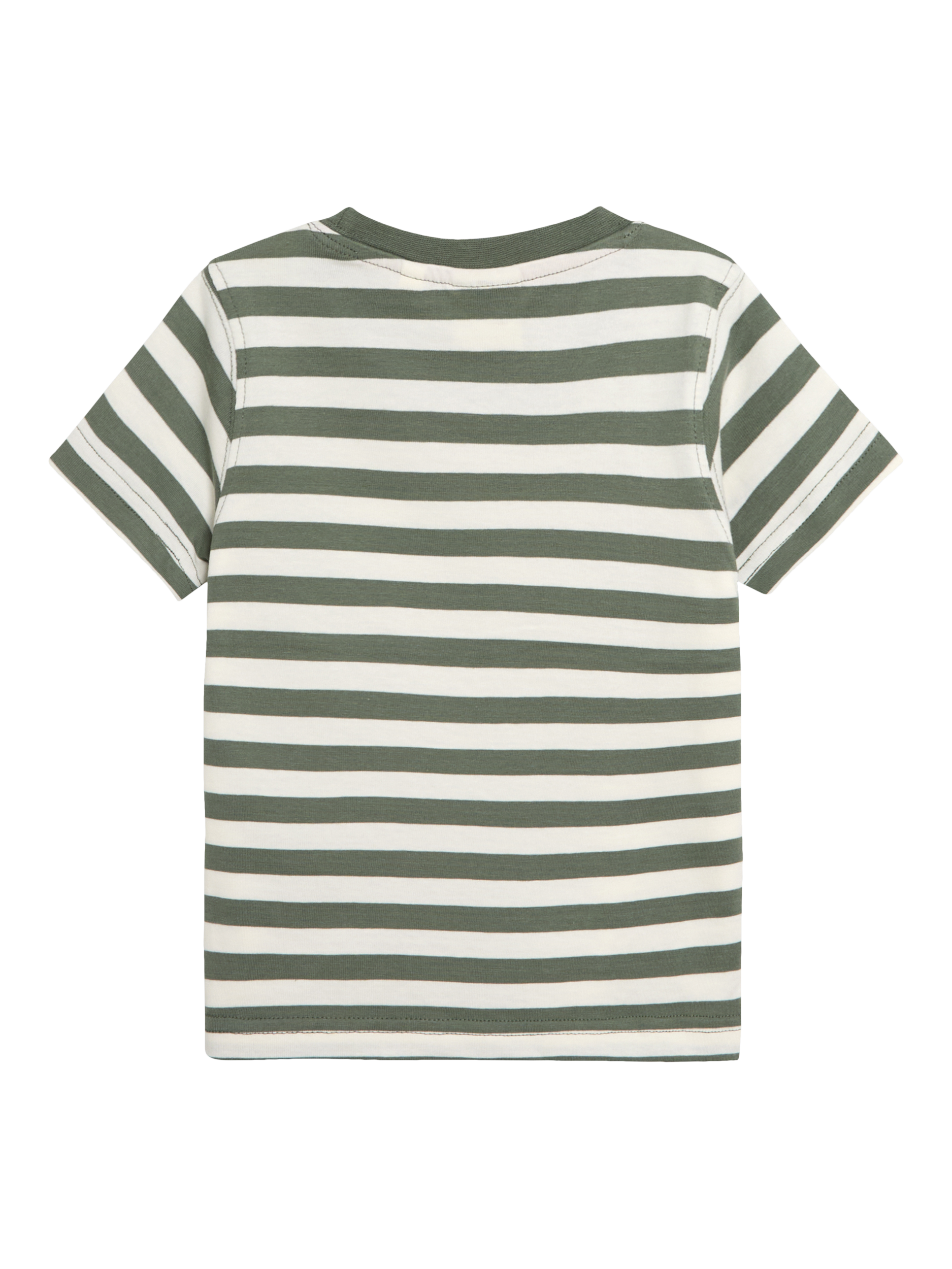 Product image 2 of 3, which shows JoJo Maman Bébé Kids' Cotton Stripe Tractor Applique T-Shirt, Khaki, 6-12 months