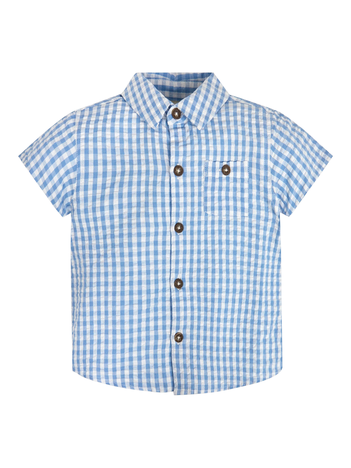Product image 1 of 3, which shows JoJo Maman Bébé Kids' Gingham Shirt, Blue, 6-12 months