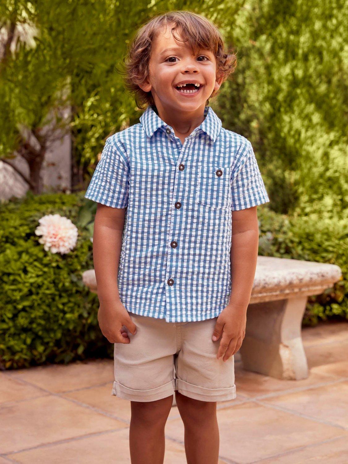 Product image 2 of 3, which shows JoJo Maman Bébé Kids' Gingham Shirt, Blue, 6-12 months