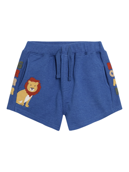 JoJo Maman Bébé Kids' Cotton Lion Applique Shorts, Denim, Denim