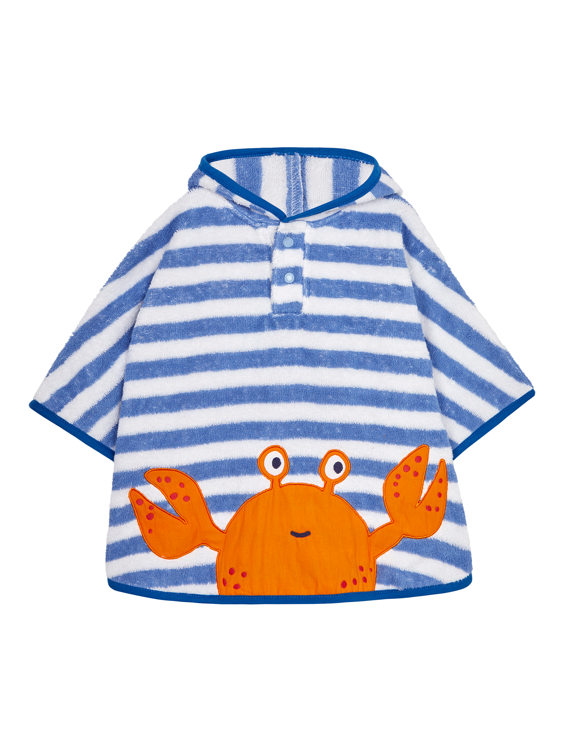 Product image 1 of 3, which shows JoJo Maman Bébé Kids' Towelling Crab Poncho, Blue/Multi, 1-2 years