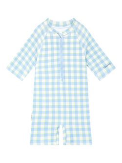 Toastie Kids' UV Zip-Up Onesie, Blue Gingham, Blue Gingham