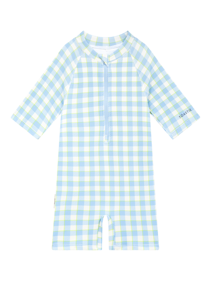 Toastie Kids' UV Zip-Up Onesie, Blue Gingham, Blue Gingham