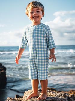 Toastie Kids' UV Zip-Up Onesie, Blue Gingham - view 2, Blue Gingham