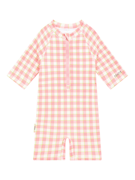 Toastie Kids' UV Zip-Up Onesie, Pink Gingham, Pink Gingham