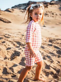 Toastie Kids' UV Zip-Up Onesie, Pink Gingham - view 2, Pink Gingham