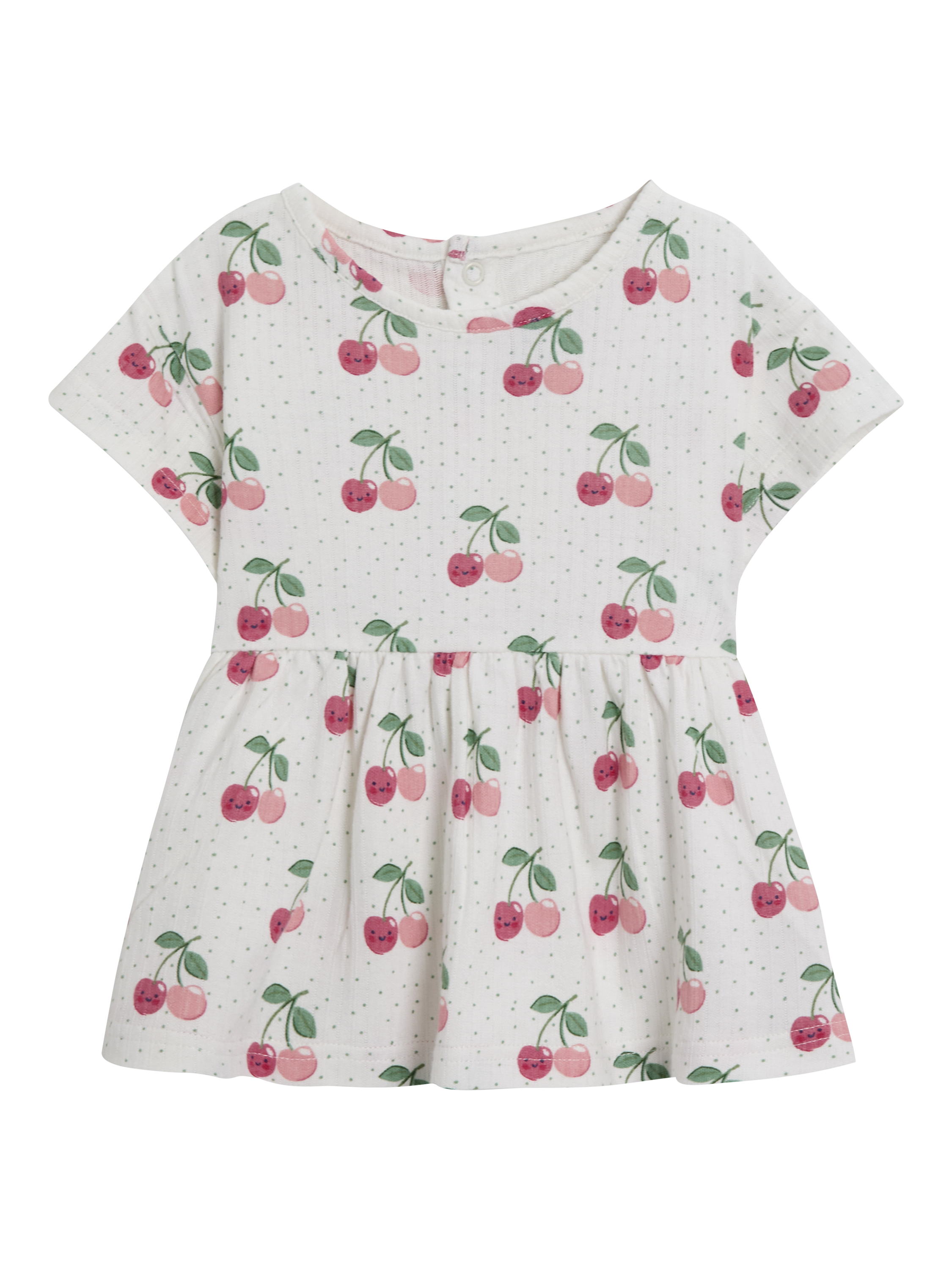 Product image 2 of 7, which shows JoJo Maman Bébé Kids' Cotton Plain & Cherry Print Tunic Tops, Pack of 2, Cream, 6-12 months
