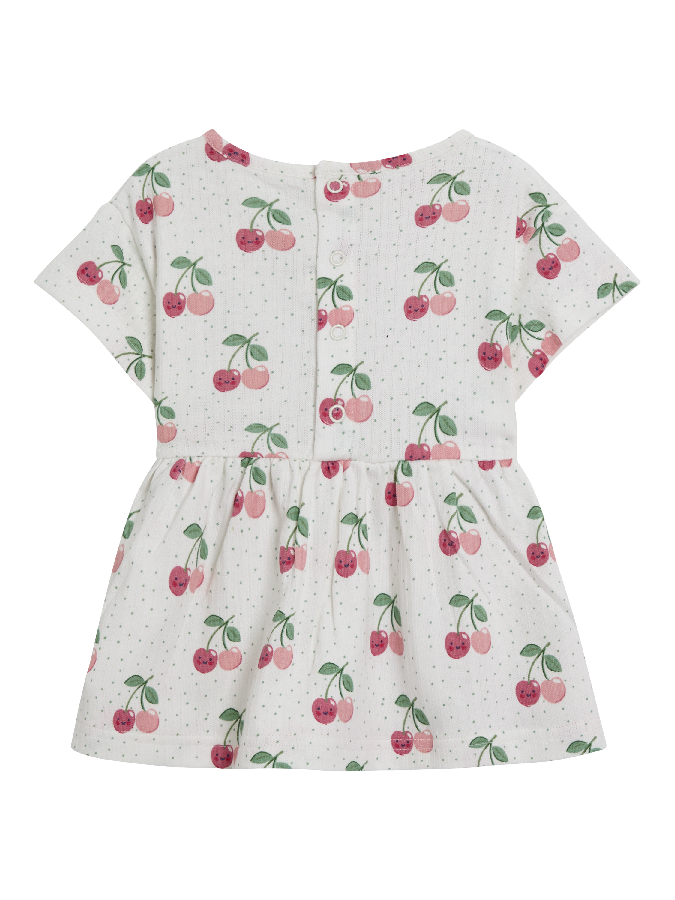Product image 3 of 7, which shows JoJo Maman Bébé Kids' Cotton Plain & Cherry Print Tunic Tops, Pack of 2, Cream, 6-12 months