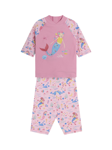 JoJo Maman Bébé Kids' Mermaid Swim Top & Shorts Set, Seaspray, Seaspray