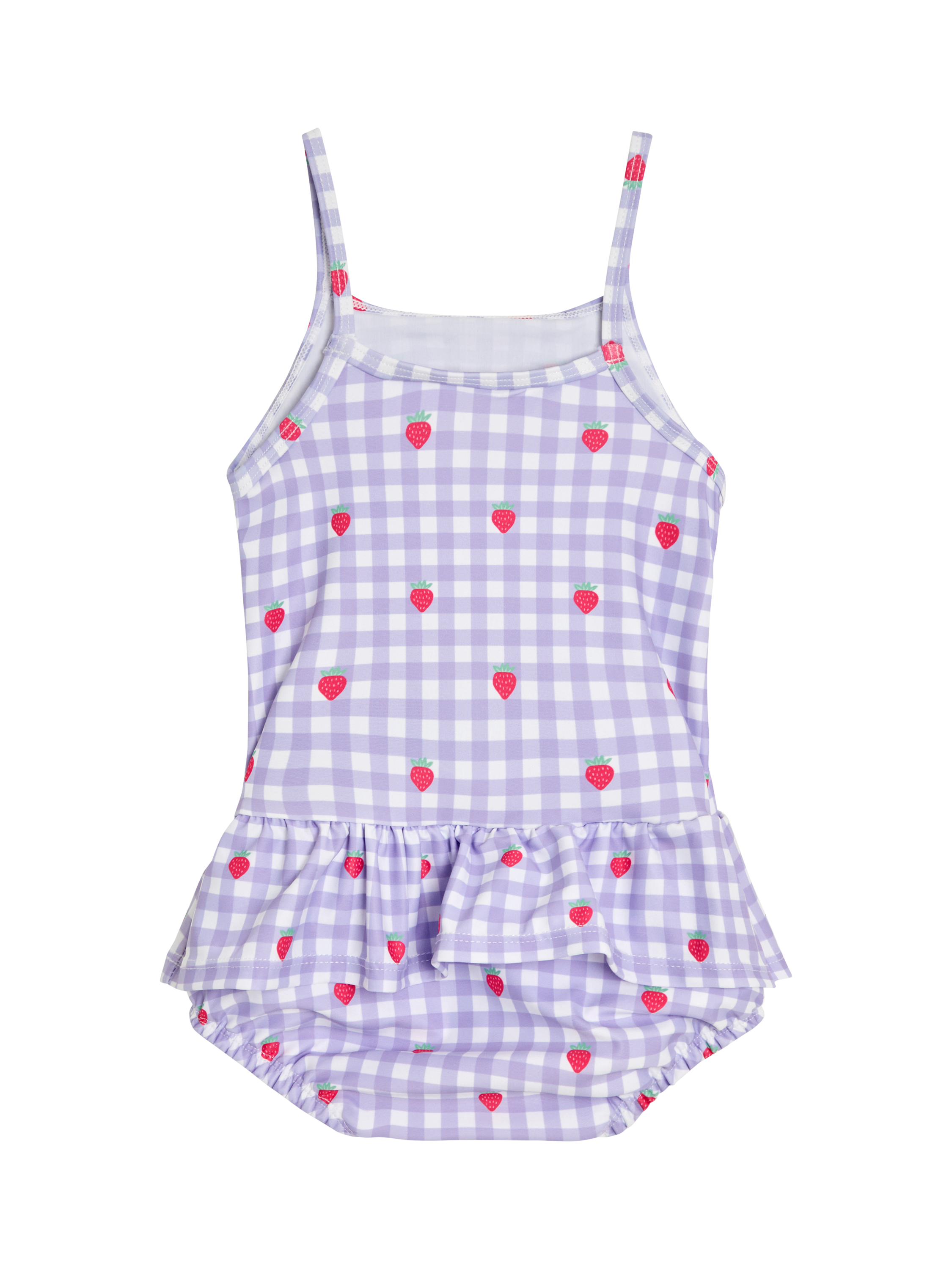 Product image 3 of 3, which shows JoJo Maman Bébé Kids' Strawberry Swimsuit, Lilac/Multi, 3-6 months
