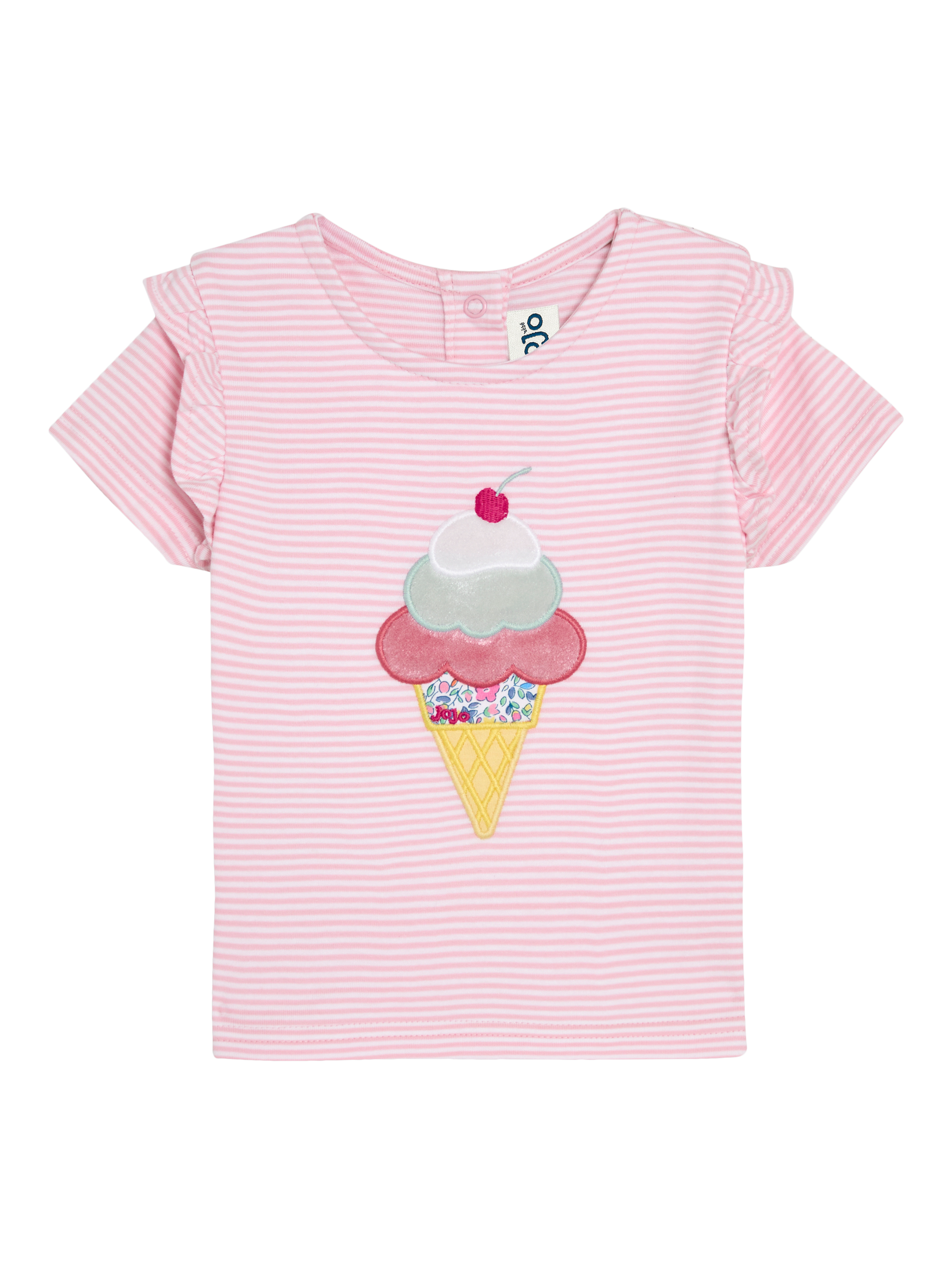 JoJo Maman Bébé Kids' Ice Cream Appliqué Frill Shoulder T-Shirt, Pink