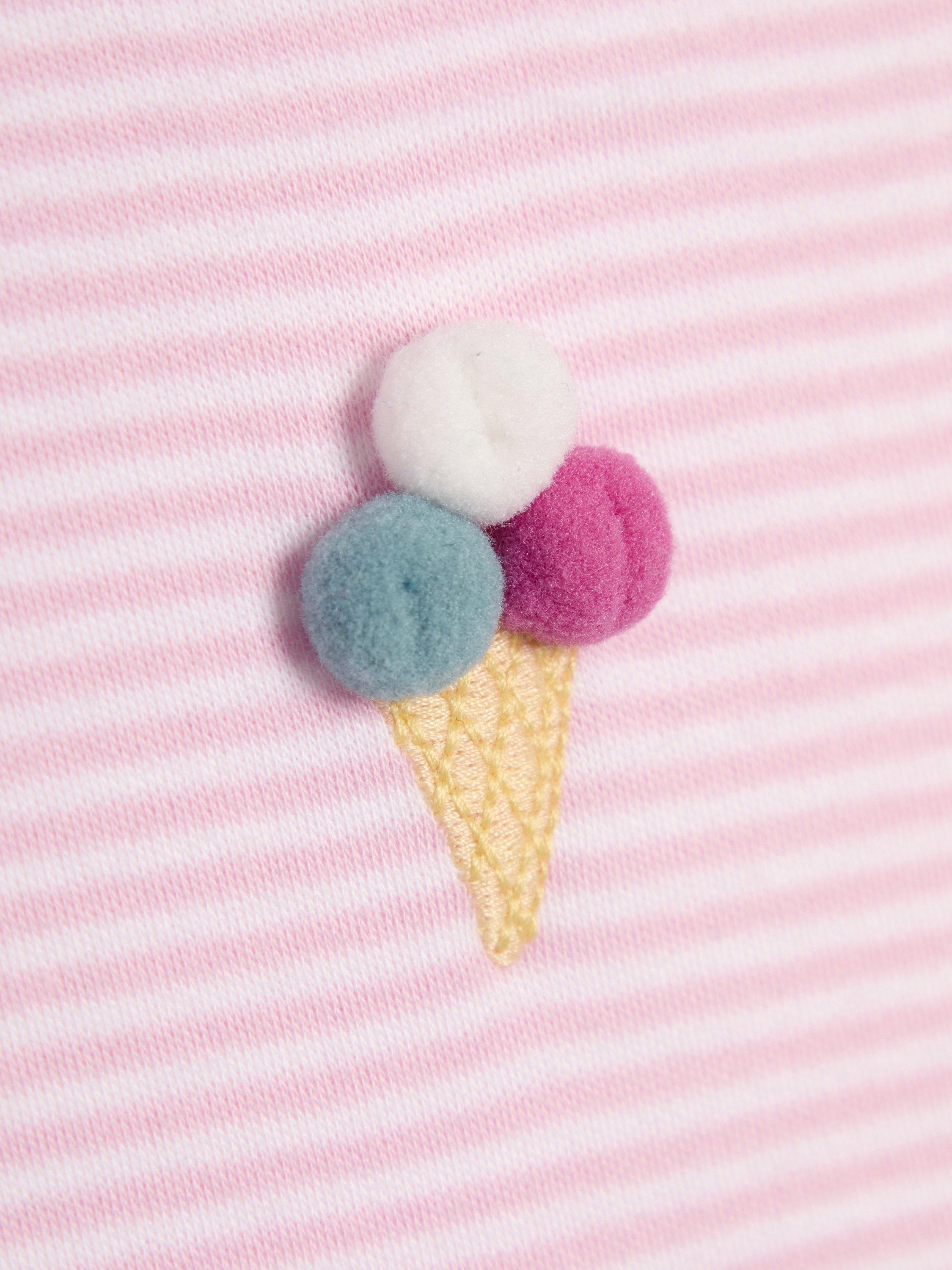 Product image 2 of 3, which shows JoJo Maman Bébé Kids' Ice Cream Embroidered T-Shirt, Pink, 6-12 months