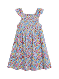 JoJo Maman Bébé Kids' Floral Ruffle Sleeve Smocked Dress, Fuchsia/Multi