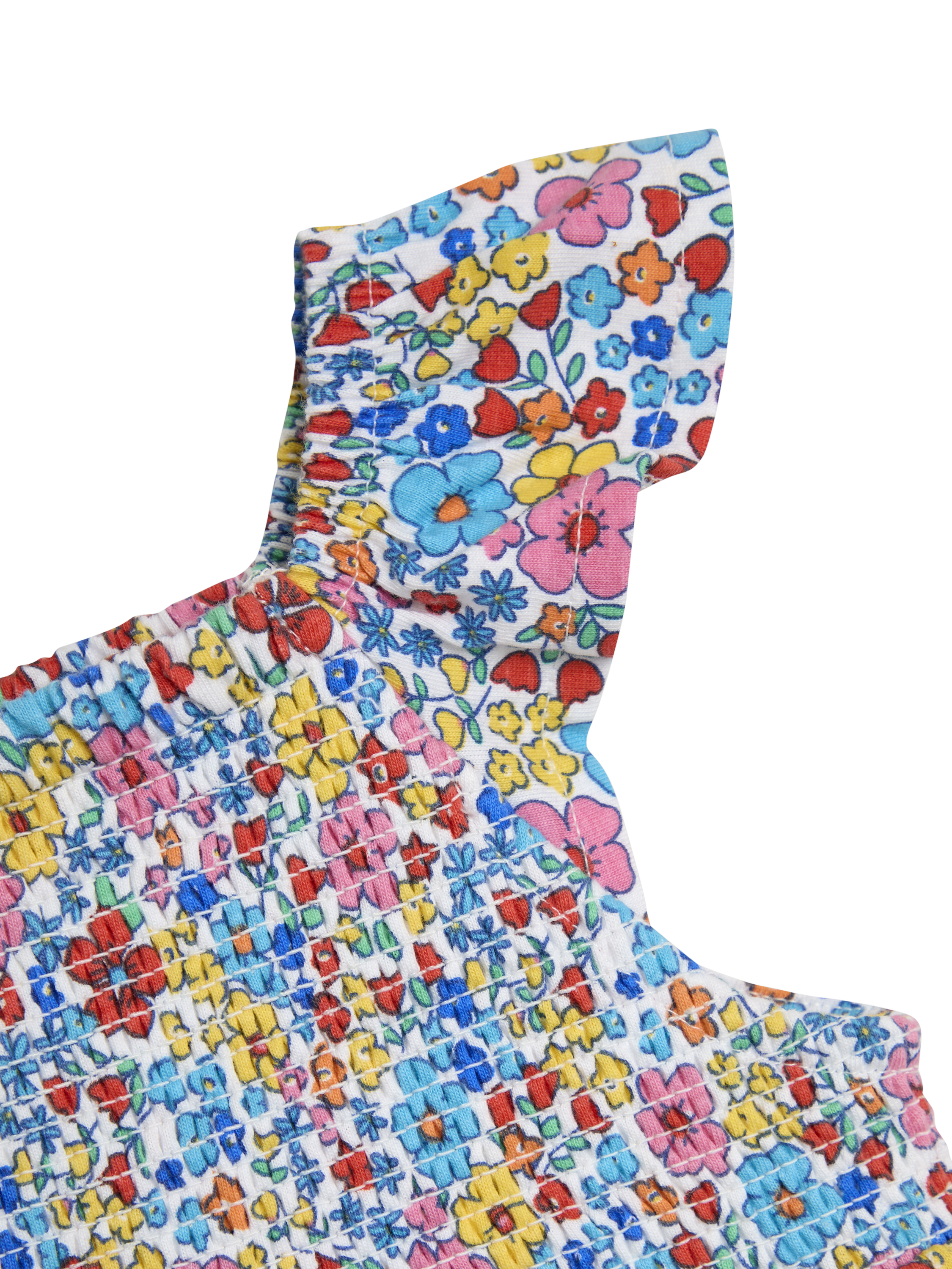 Product image 2 of 2, which shows JoJo Maman Bébé Kids' Floral Ruffle Sleeve Smocked Dress, Fuchsia/Multi, 6-12 months