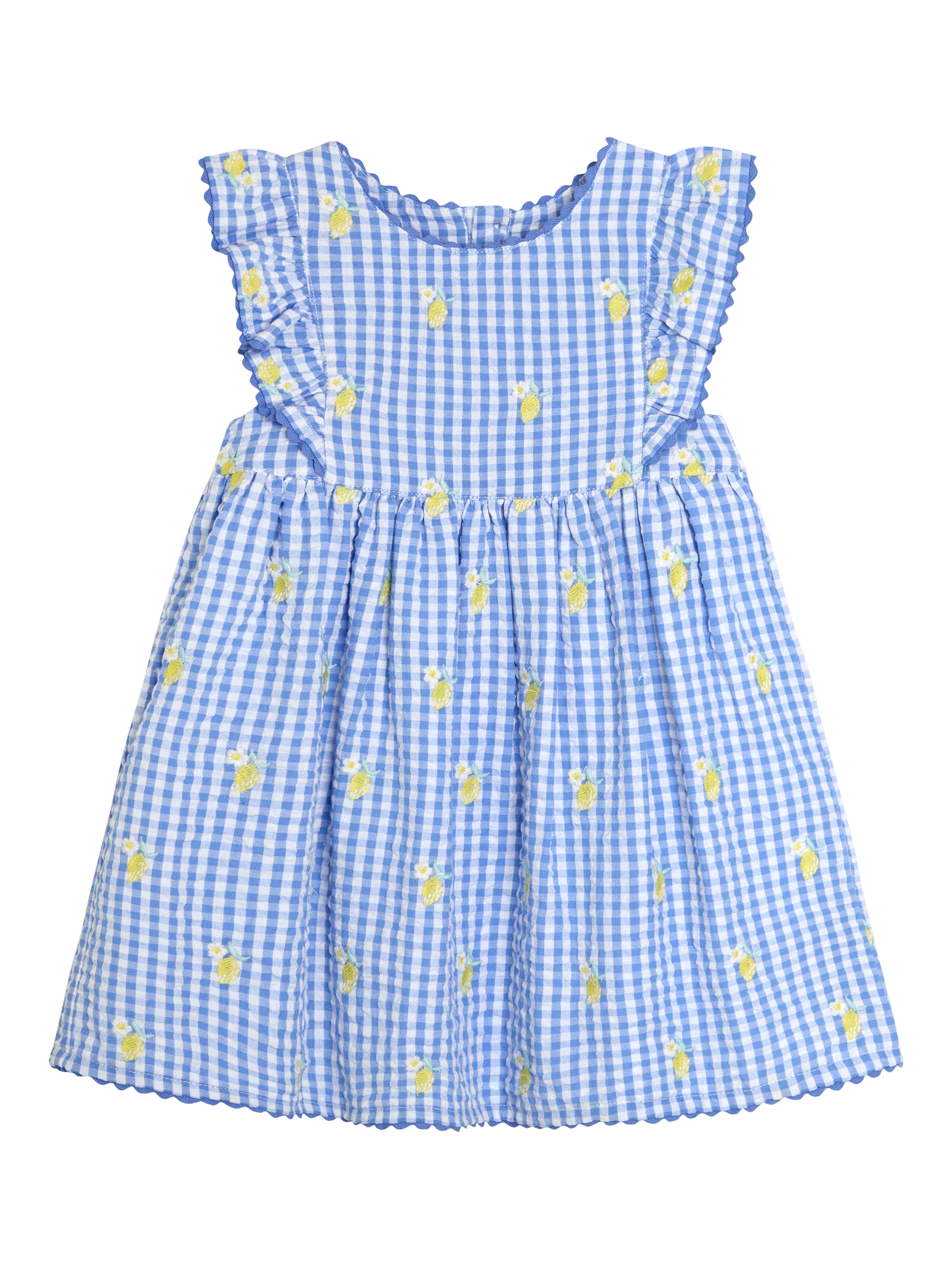 JoJo Maman Bébé Kids' Lemon Embroidered Sumemr Dress, Blue