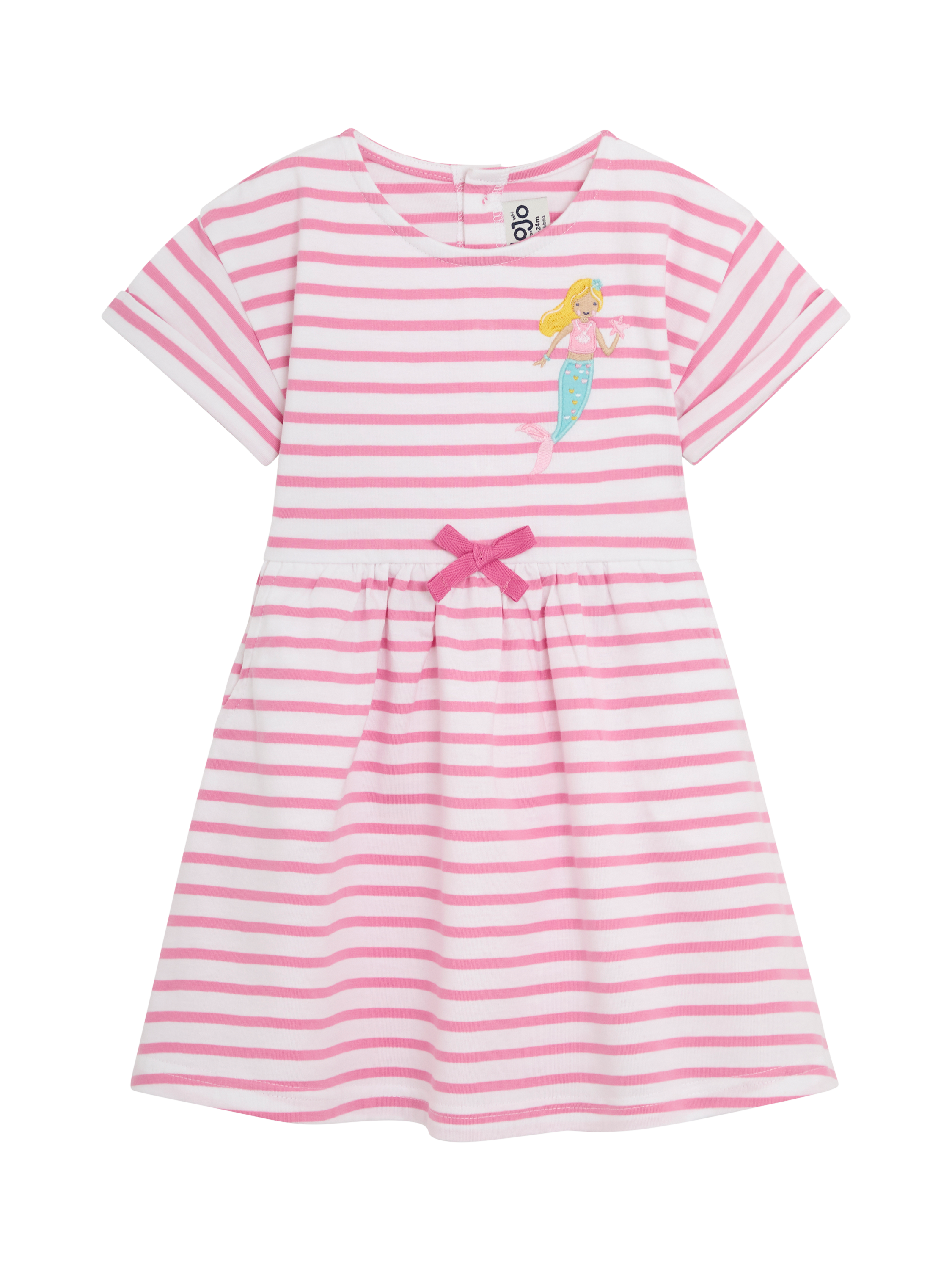 Product image 1 of 3, which shows JoJo Maman Bébé Kids' Mermaid Jersey Dress, Pink, 6-12 months
