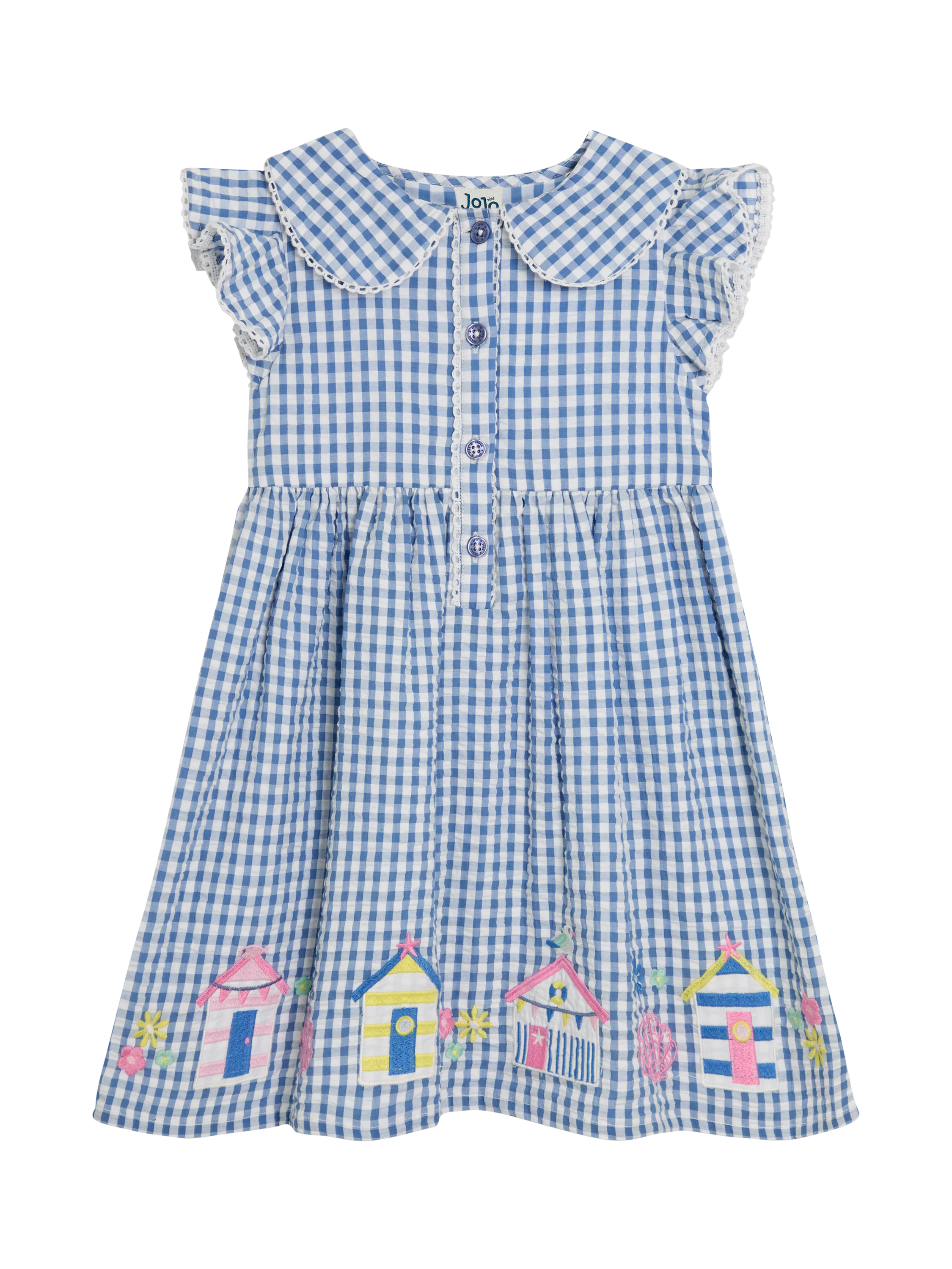 JoJo Maman Bébé Kids' Appliqué Gingham Summer Dress, Blue