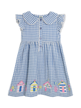 JoJo Maman Bébé Kids' Appliqué Gingham Summer Dress, Blue