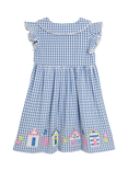 JoJo Maman Bébé Kids' Appliqué Gingham Summer Dress, Blue