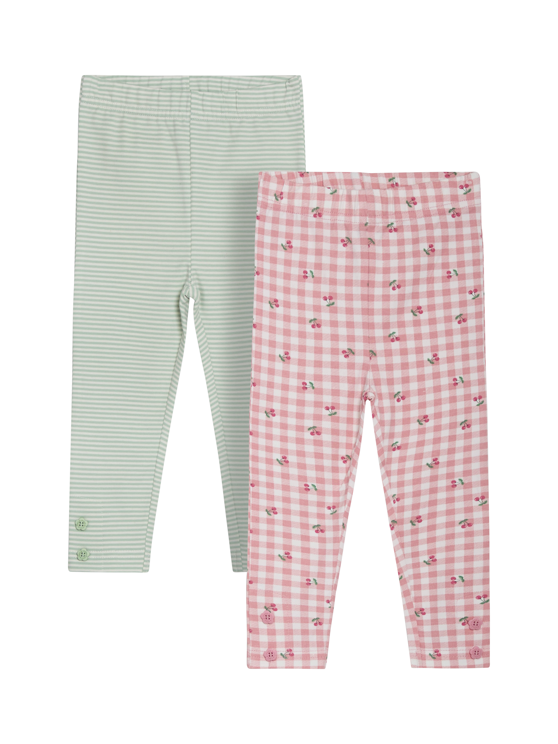 Product image 1 of 5, which shows JoJo Maman Bébé Kids' Cherry and Gingham Leggings, Pack of 2, Multi, 6-12 months