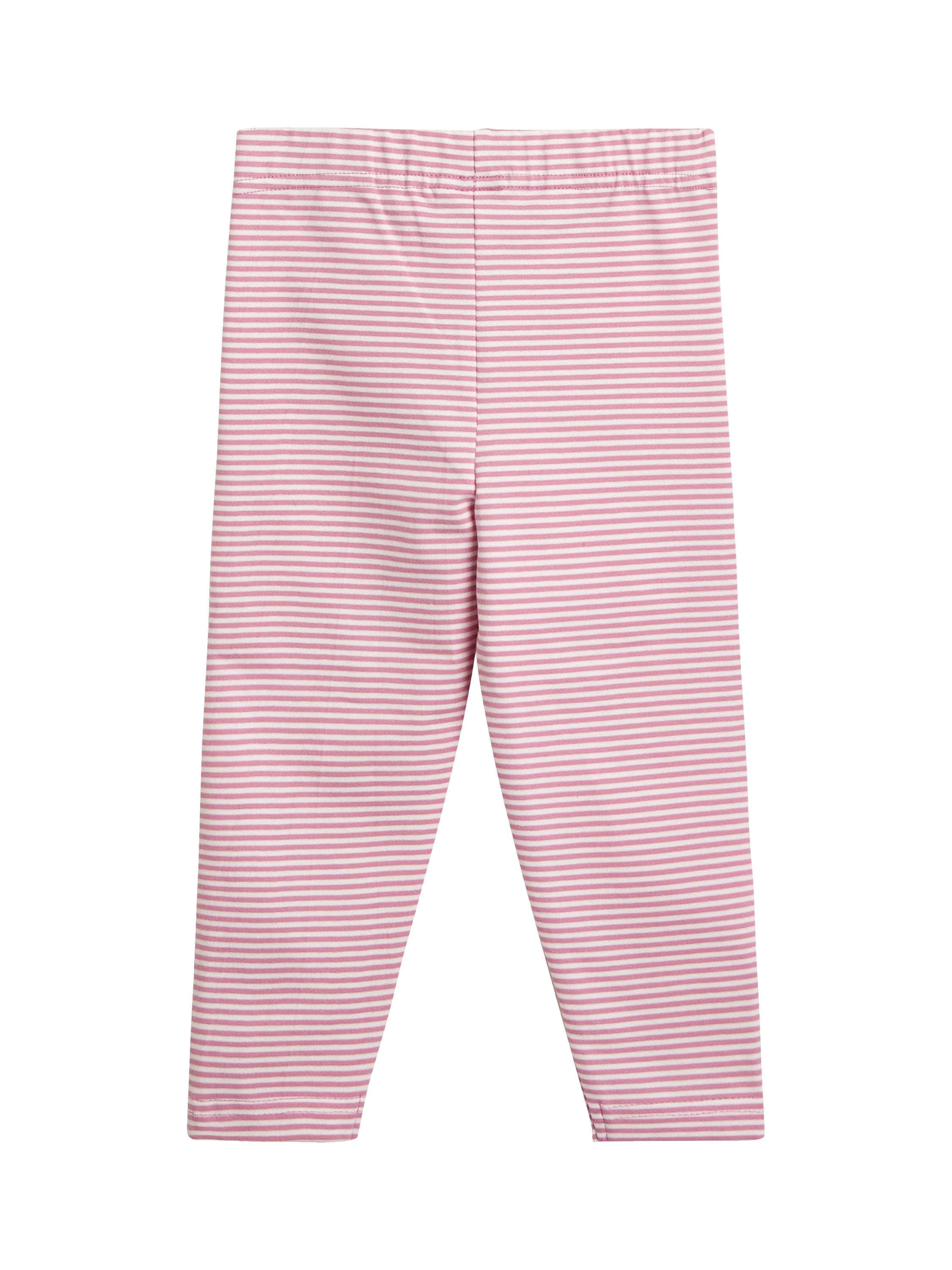 Product image 2 of 5, which shows JoJo Maman Bébé Kids' Plain & Stripe Applique Leggings, Pack of 2, Pink, 6-12 months
