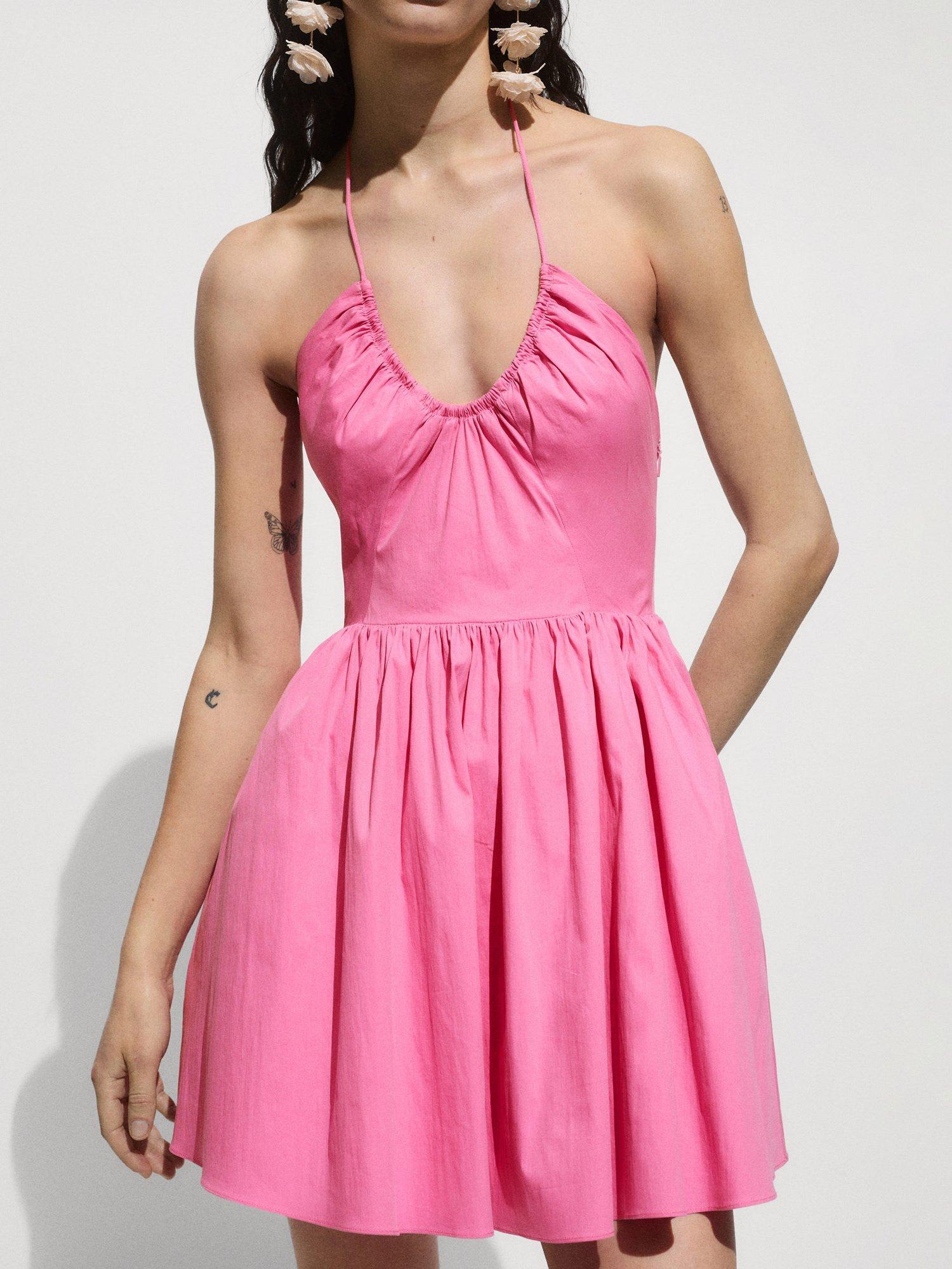 Mango Nasti Scoop Neck Mini Dress, Pink