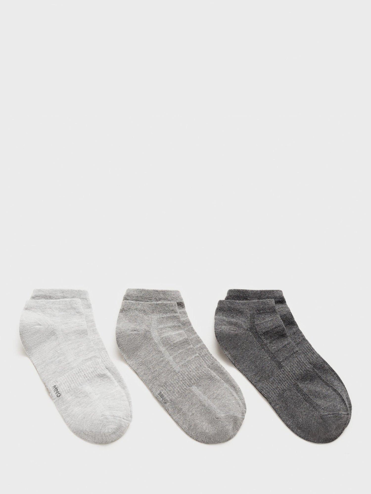 Product image 1 of 2, which shows Mango Tobi Cotton Blend Trainer Socks, Pack of 3, Grey, 6-8
