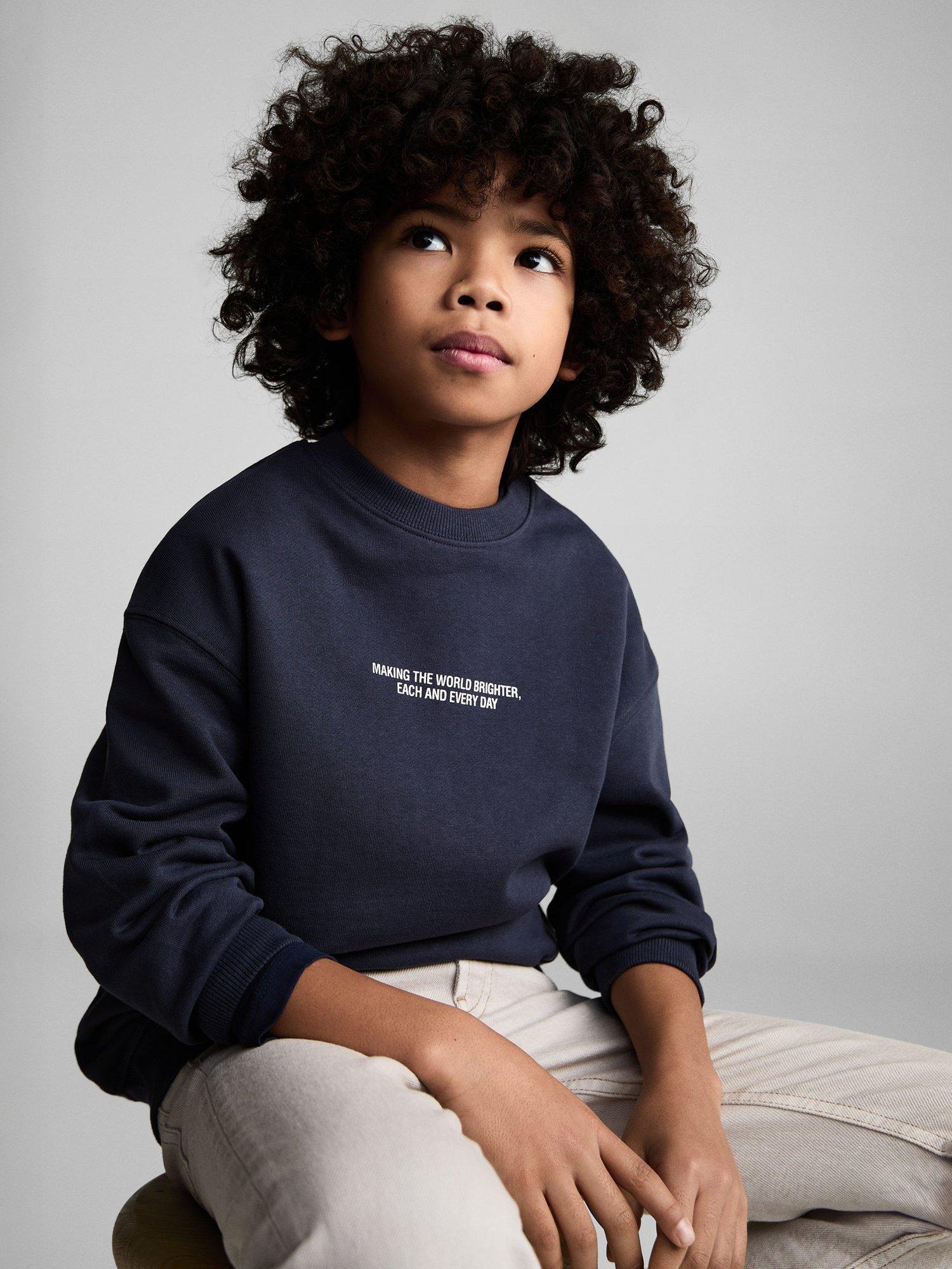 Product image 1 of 7, which shows Mango Kids' Berto Cotton Sweatshirt, Navy, 5-6 years