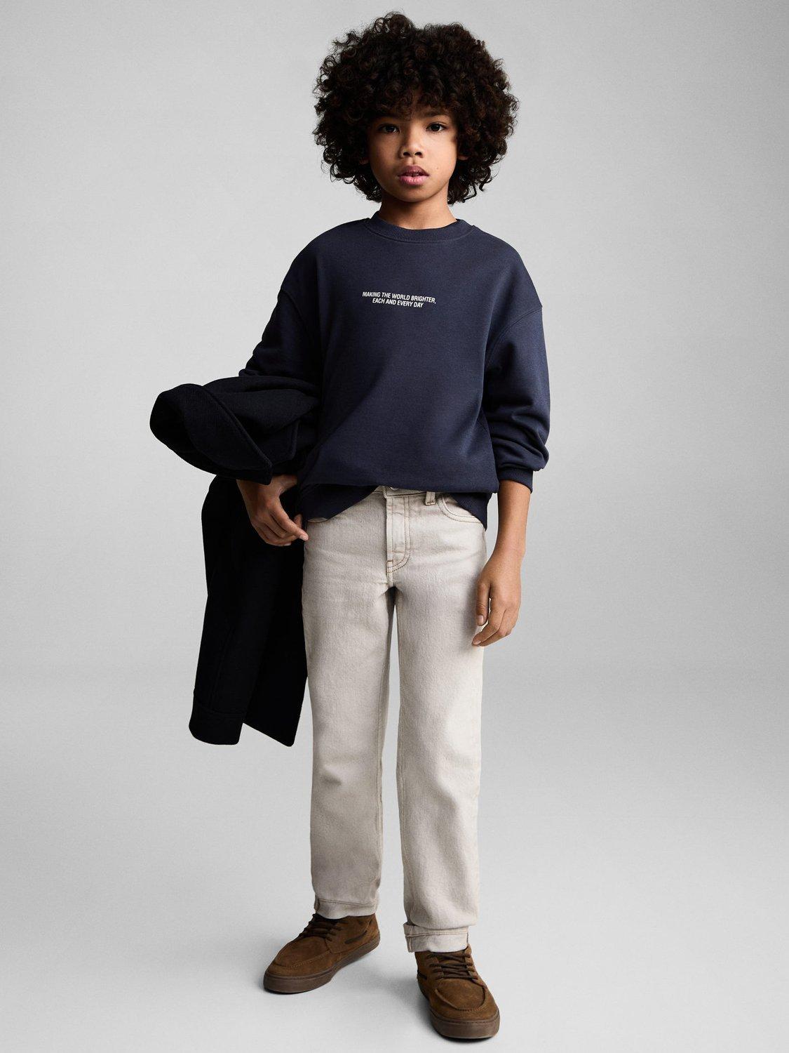 Product image 2 of 7, which shows Mango Kids' Berto Cotton Sweatshirt, Navy, 5-6 years