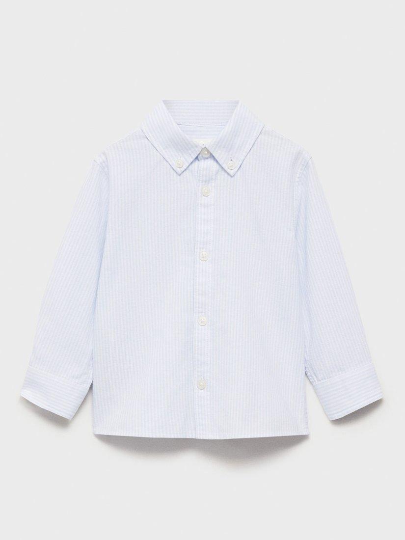 Product image 1 of 4, which shows Mango Kids' Stripe Cotton Oxford Shirt, Light Blue, 12-18 months