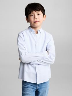 Mango Kids' Stripe Cotton Oxford Shirt, Blue/White, Blue/White