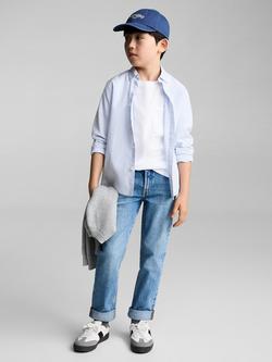 Mango Kids' Stripe Cotton Oxford Shirt, Blue/White - view 2, Blue/White