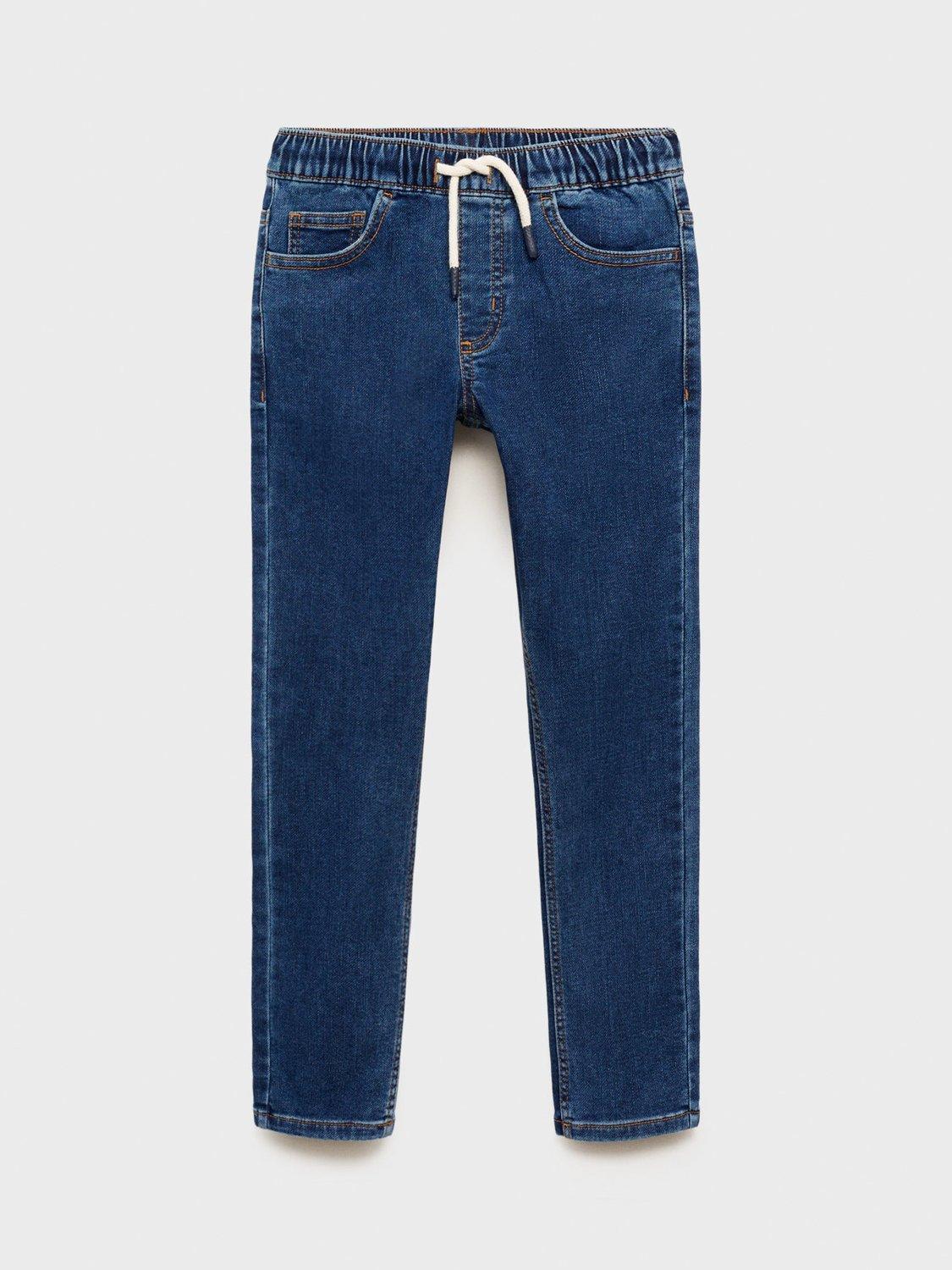 Product image 1 of 4, which shows Mango Kids' Comfy Elasticated Drawstring Waist Jeans, Navy, 6 years