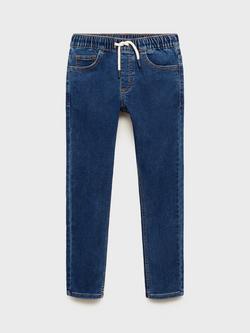 Mango Kids' Comfy Elasticated Drawstring Waist Jeans, Navy