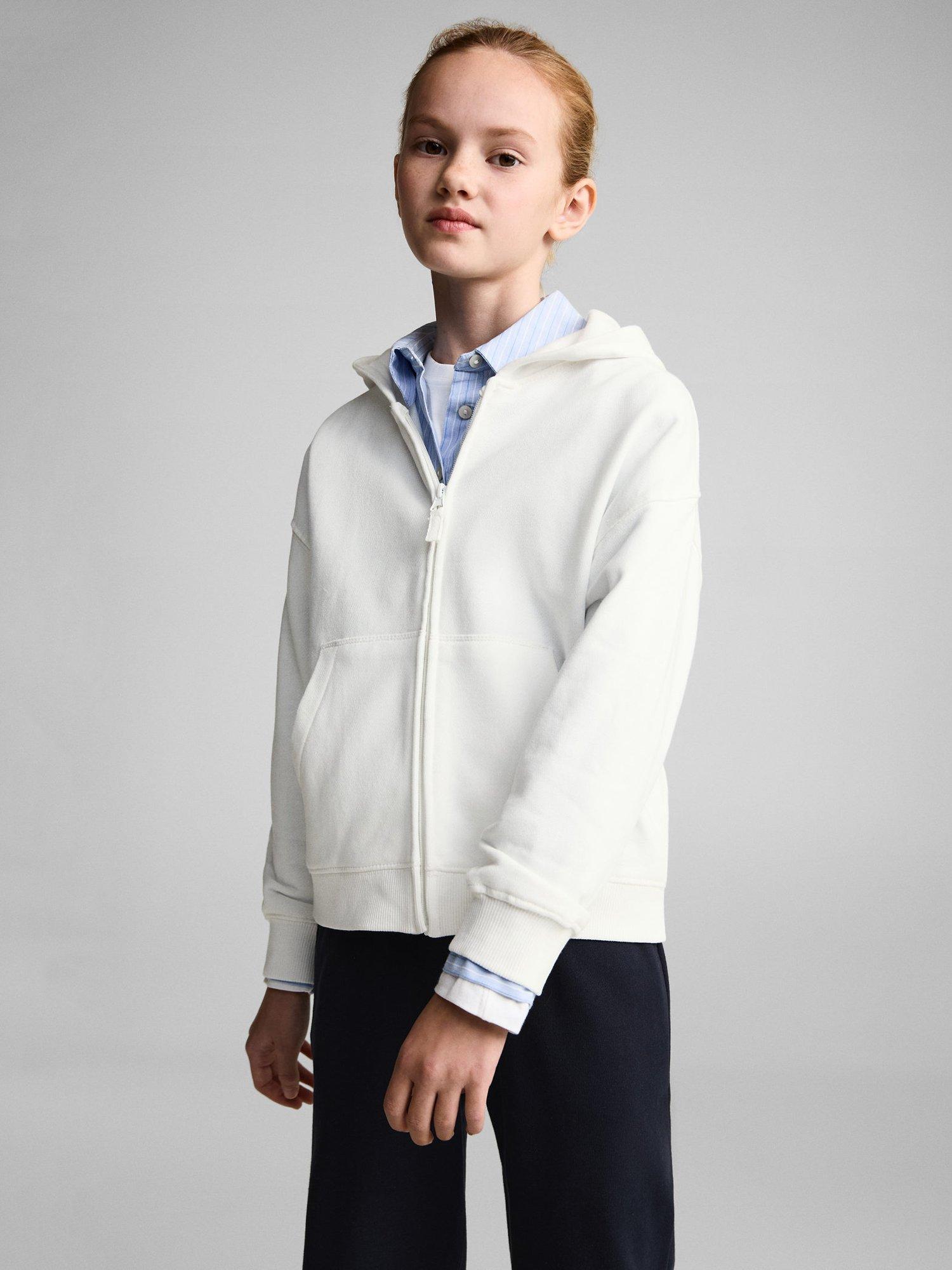 Product image 1 of 8, which shows Mango Kids' Dina Cotton Zip Up Hoodie, Natural White, 5-6 years