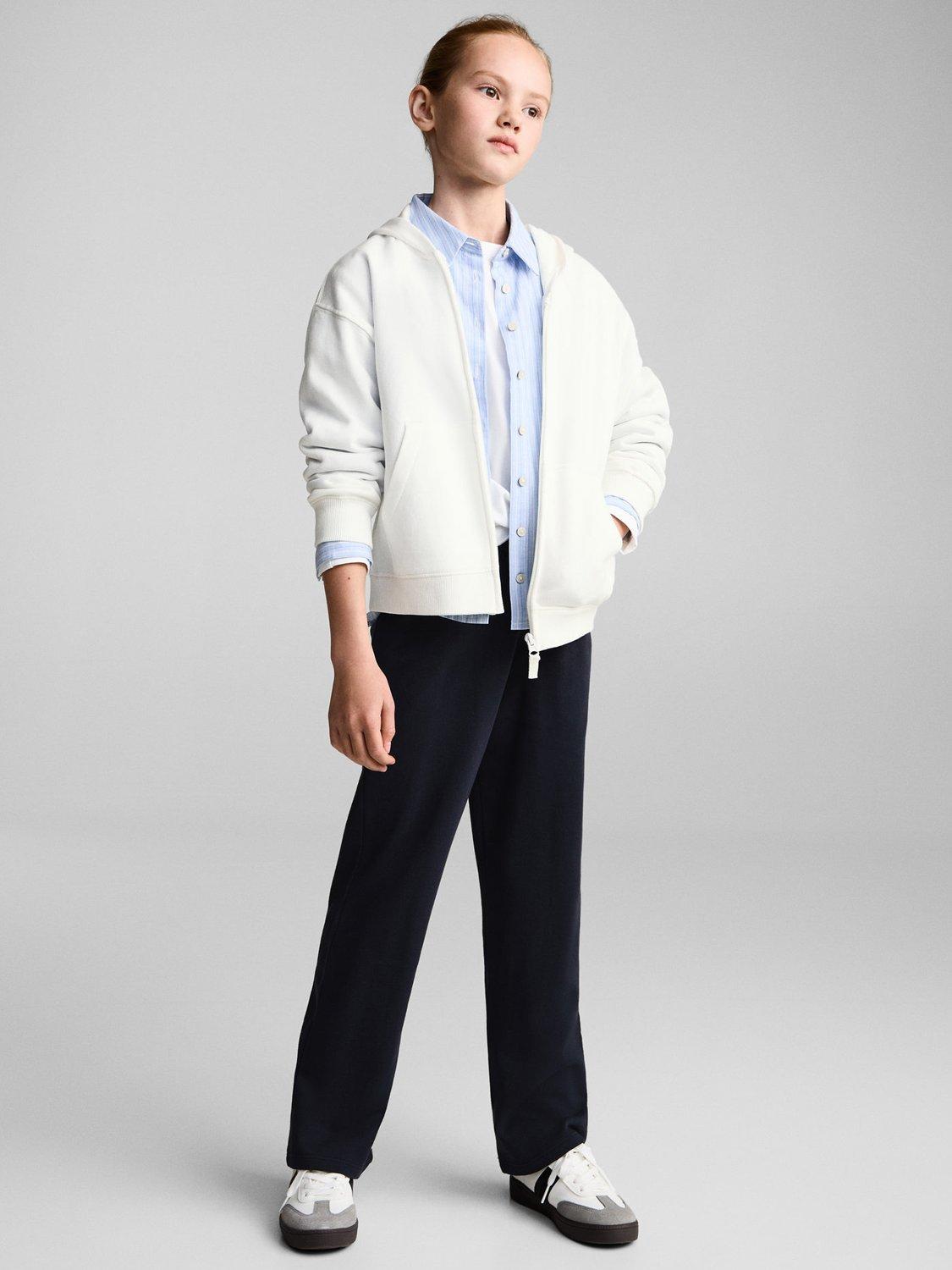 Product image 2 of 8, which shows Mango Kids' Dina Cotton Zip Up Hoodie, Natural White, 5-6 years