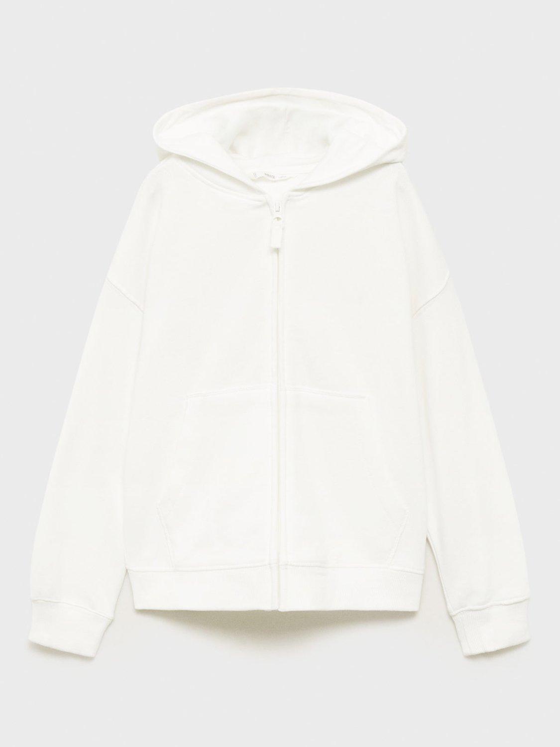 Product image 3 of 8, which shows Mango Kids' Dina Cotton Zip Up Hoodie, Natural White, 5-6 years