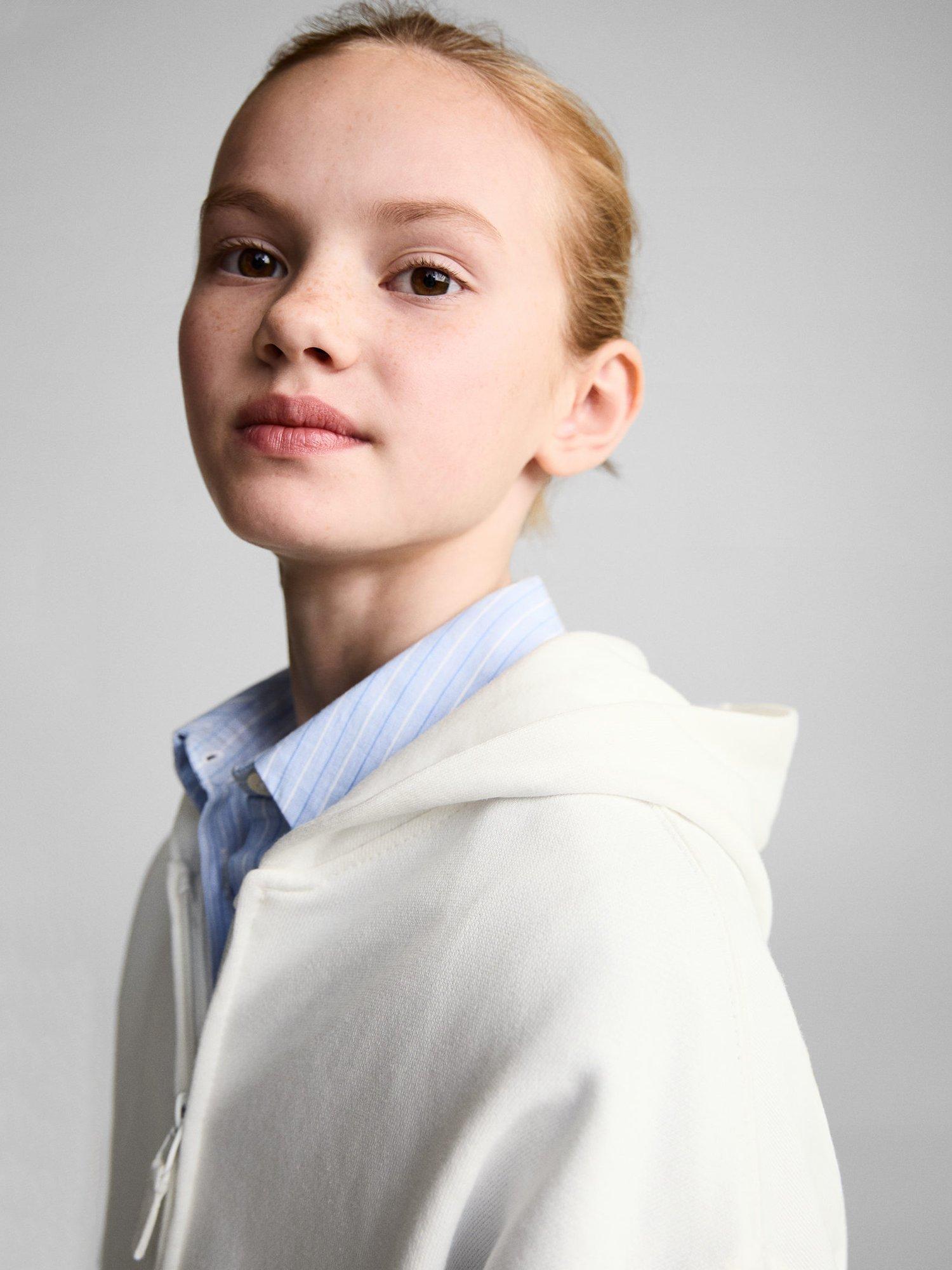 Product image 6 of 8, which shows Mango Kids' Dina Cotton Zip Up Hoodie, Natural White, 5-6 years
