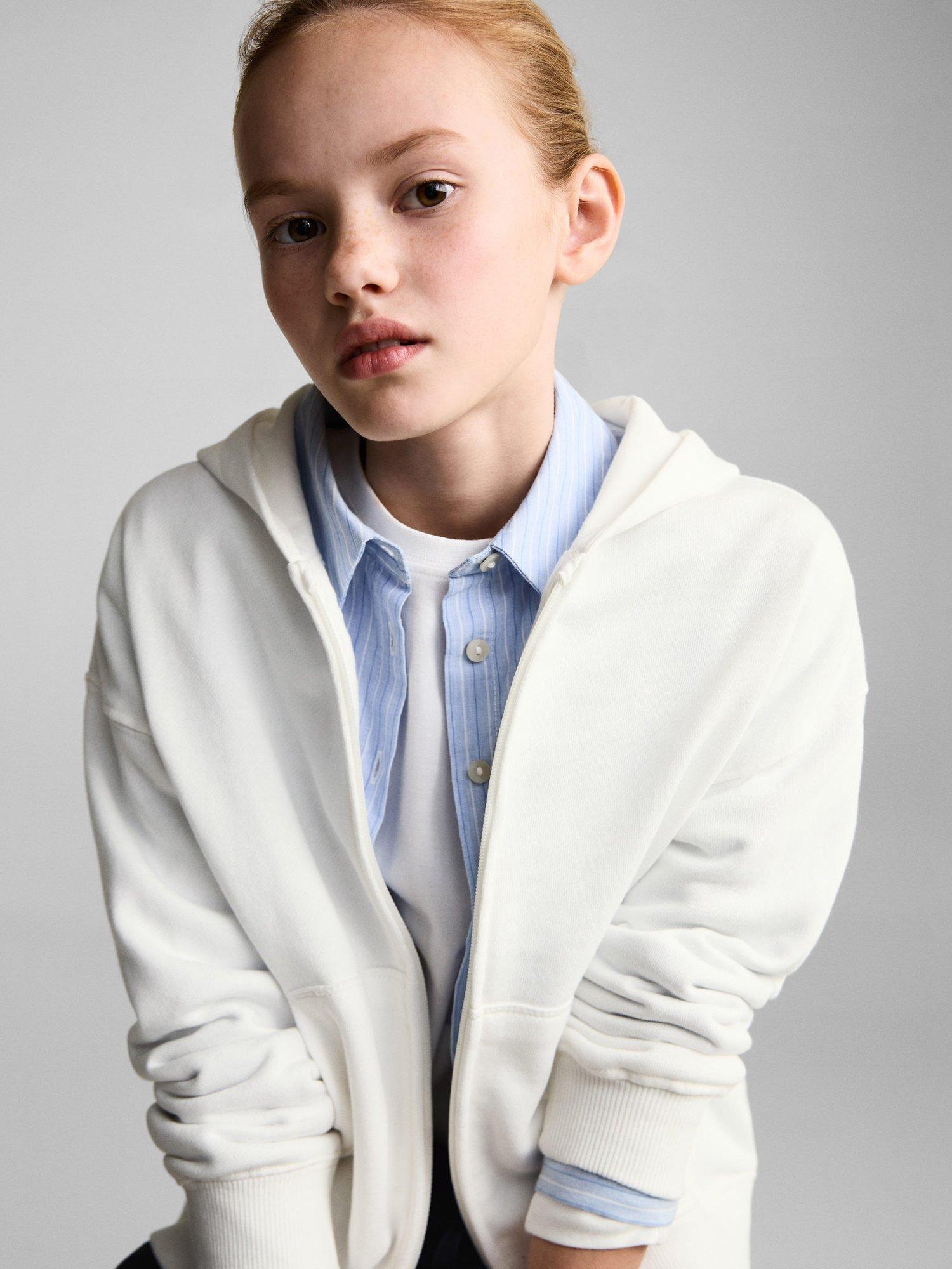Product image 7 of 8, which shows Mango Kids' Dina Cotton Zip Up Hoodie, Natural White, 5-6 years